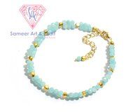 Amazonite Gemstone Gold Plated Handmade Adjustable Beaded Bracelet