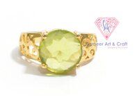 925 Sterling Silver Peridot Quartz Gemstone Round Shape Gold Plated Ring