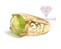 925 Sterling Silver Peridot Quartz Gemstone Round Shape Gold Plated Ring