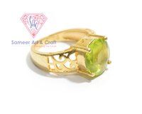 925 Sterling Silver Peridot Quartz Gemstone Round Shape Gold Plated Ring