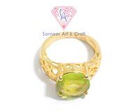 925 Sterling Silver Peridot Quartz Gemstone Round Shape Gold Plated Ring