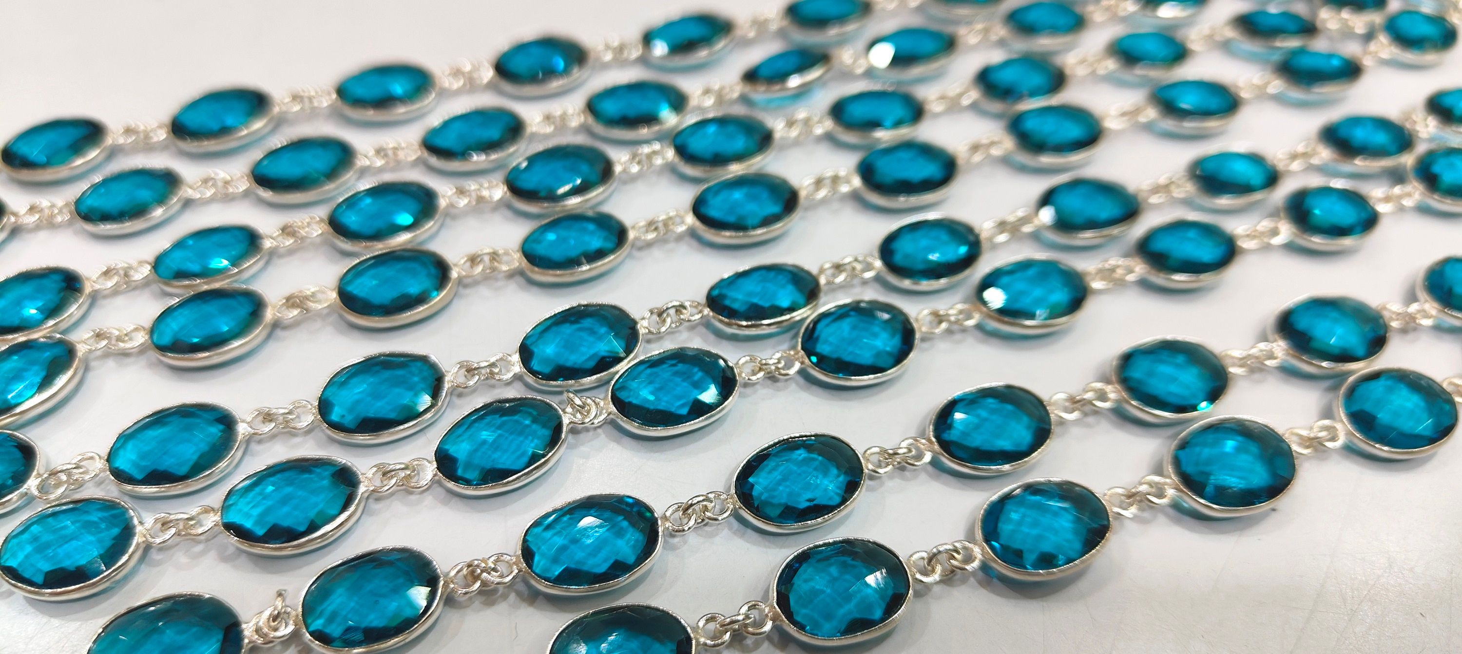 Sky Blue Topaz Quartz Free Shape 12 to 15mm bezel Chain Sold Per Foot