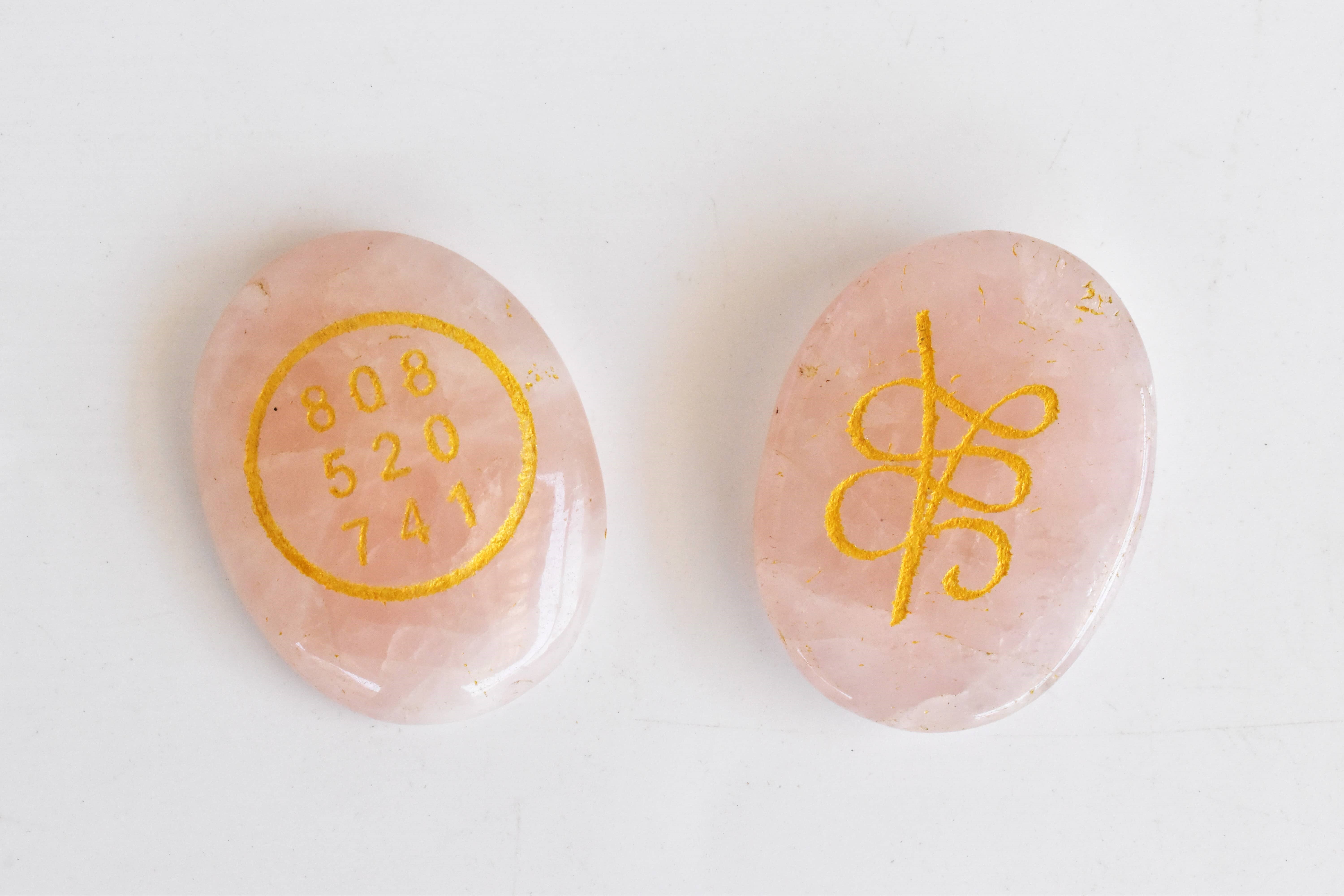 Rose Quartz Flat Stones, Natural Oval Crystals with Zibu Symbol