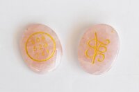 Rose Quartz Flat Stones, Natural Oval Crystals with Zibu Symbol