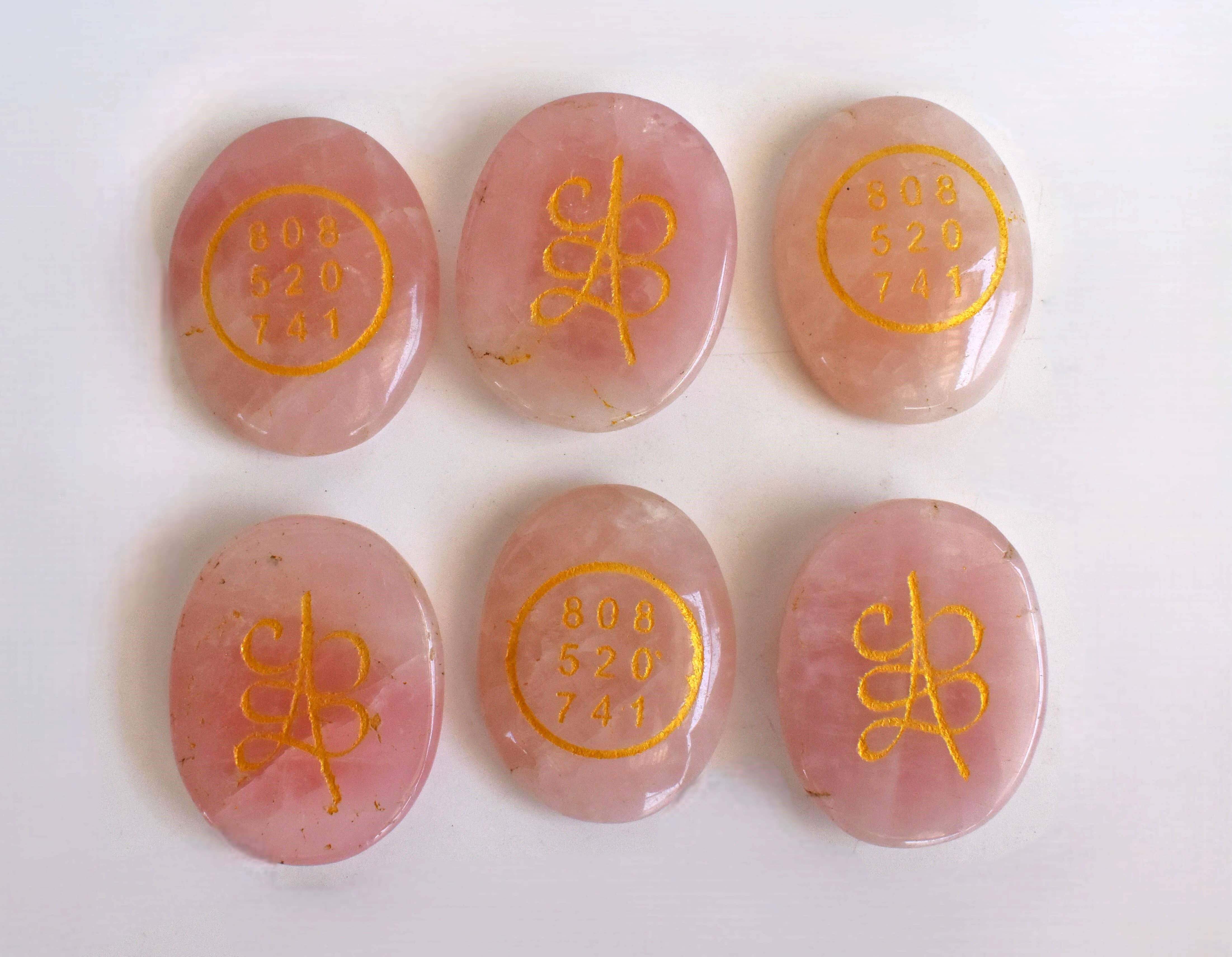 Rose Quartz Flat Stones, Natural Oval Crystals with Zibu Symbol