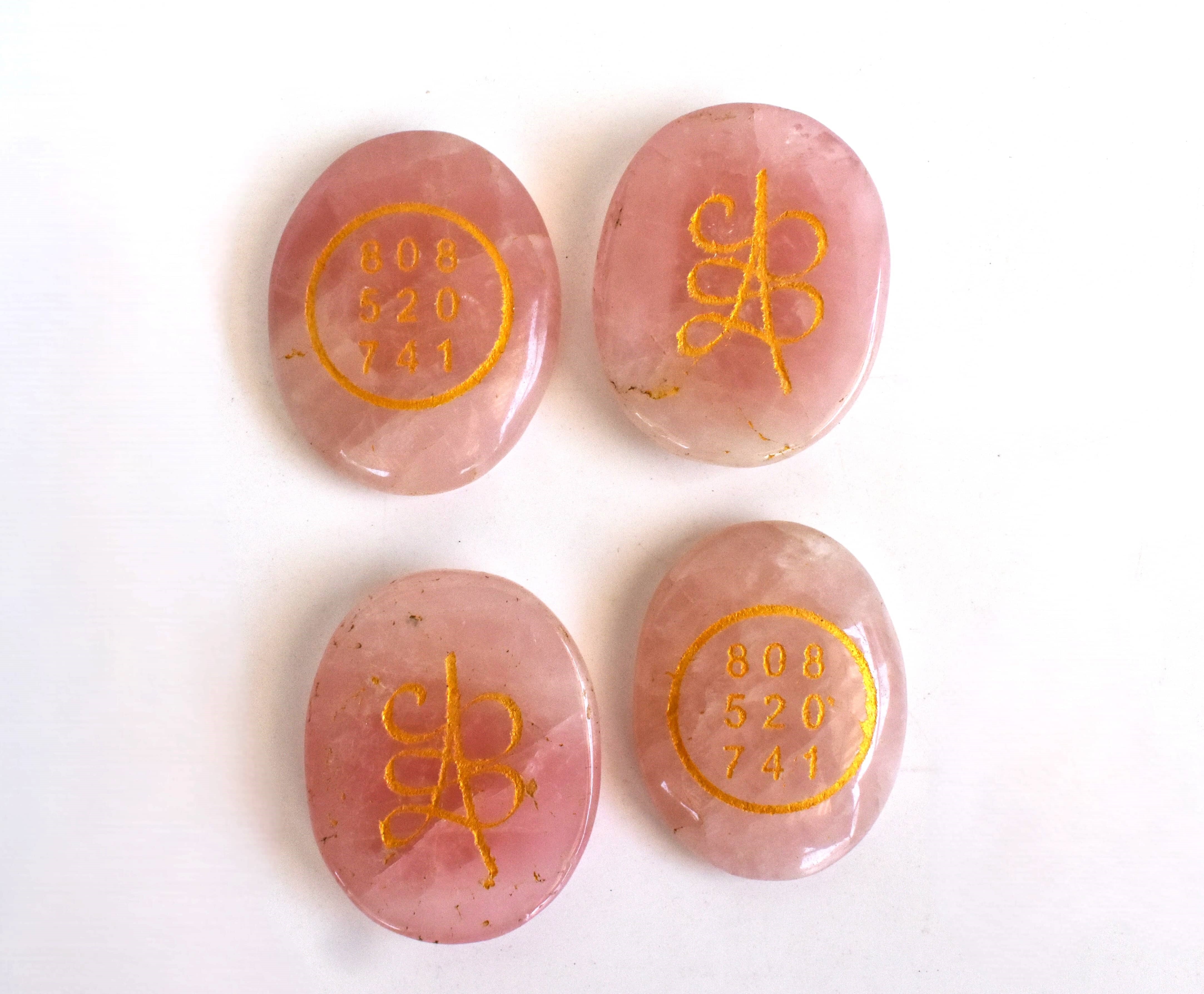 Rose Quartz Flat Stones, Natural Oval Crystals with Zibu Symbol