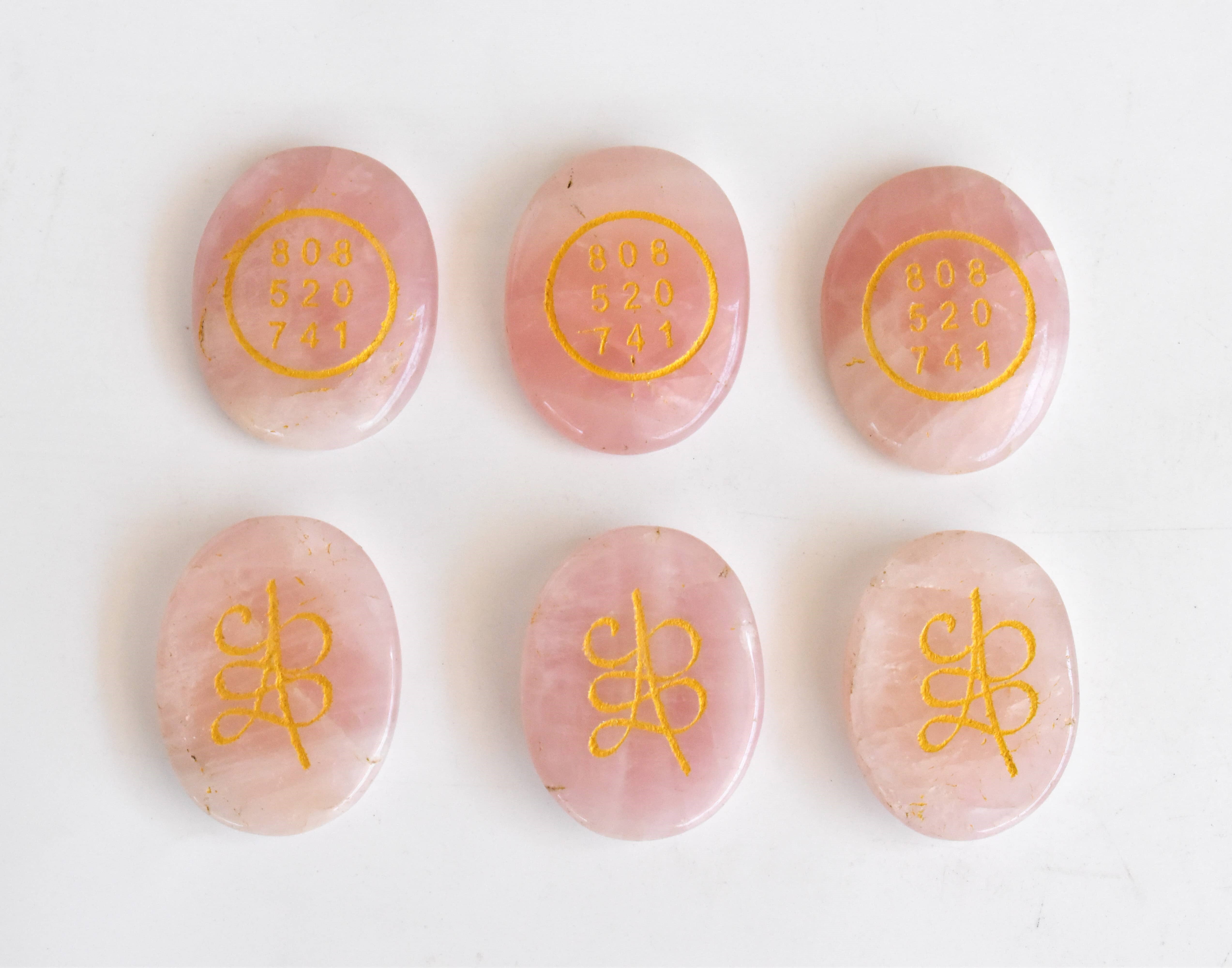 Rose Quartz Flat Stones, Natural Oval Crystals with Zibu Symbol