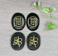 Green Jade Flat Stones, Natural Oval Crystals with Zibu Symbol