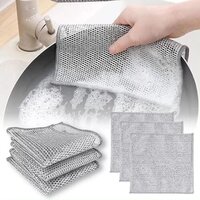 Wire Dish Washer Cloths - High Quality Fabric And Silver Wire Mesh, 7.87x7.87 Inch Size, Non-scratch Design With Multipurpose Use And Easy Rinsing