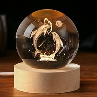 Dolphin Crystal Ball Light - High-quality Crystal, 8 Cm Diameter, Warm White Glow, Sturdy Wooden Base , Mesmerizing 3d Design For Enchanting Home Decor
