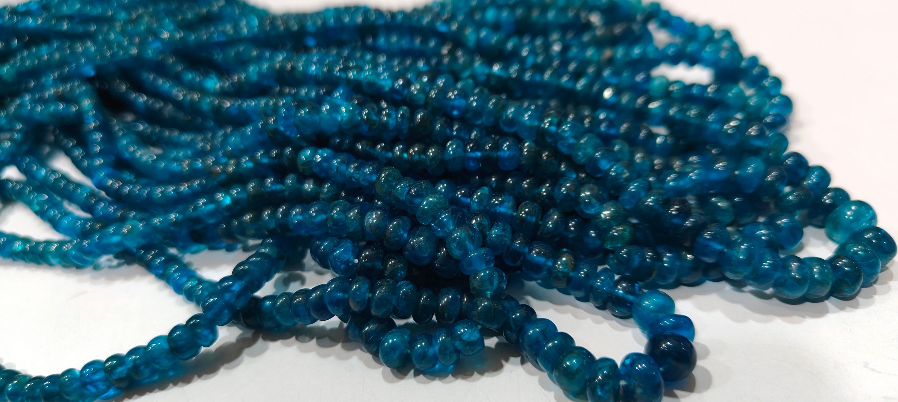 Natural Neon Apatite Plain 5-6mm Rondelle Shape Beads Per Strand 8'' Long