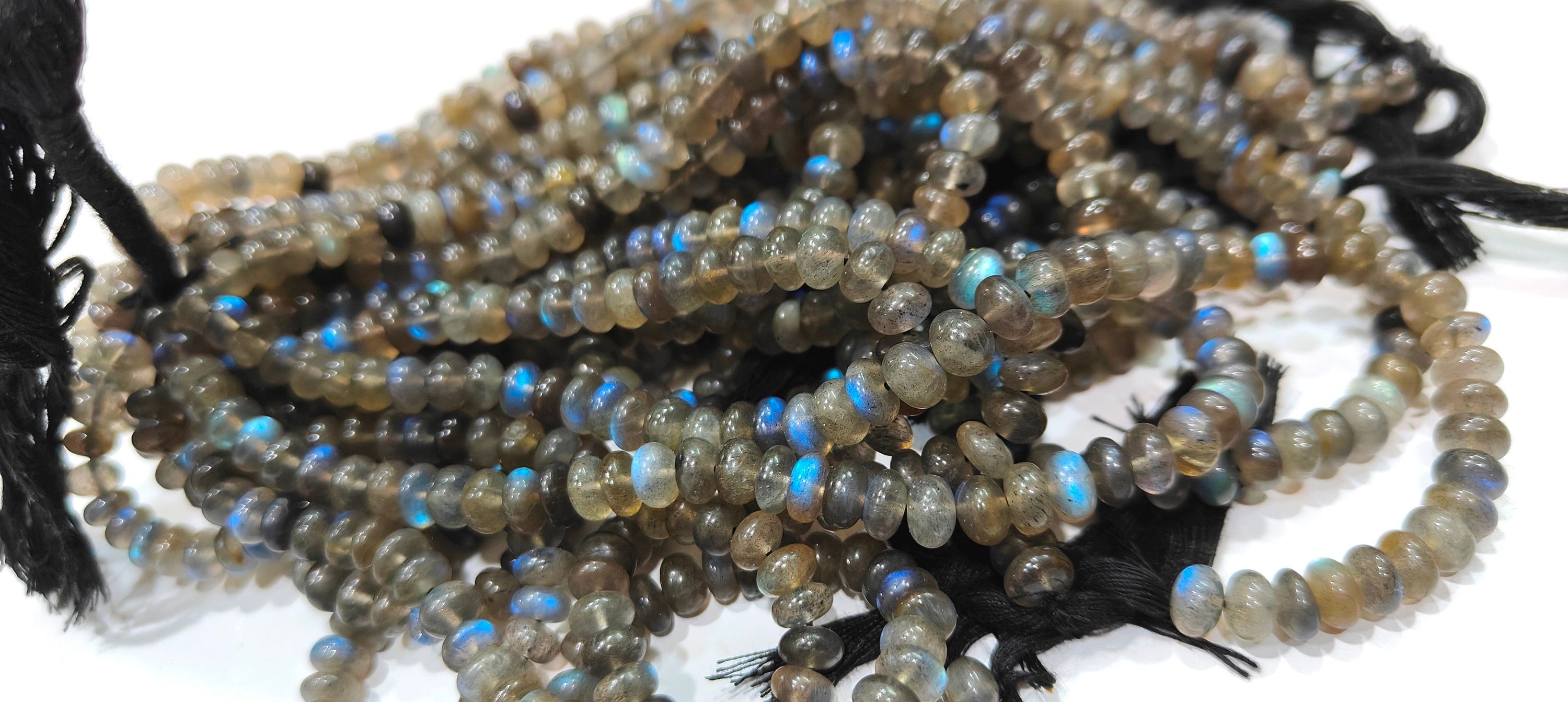 Natural blue Flashy Labradorite Rondelle Plain 4 to 8mm Beads Per Strand 8'' Long