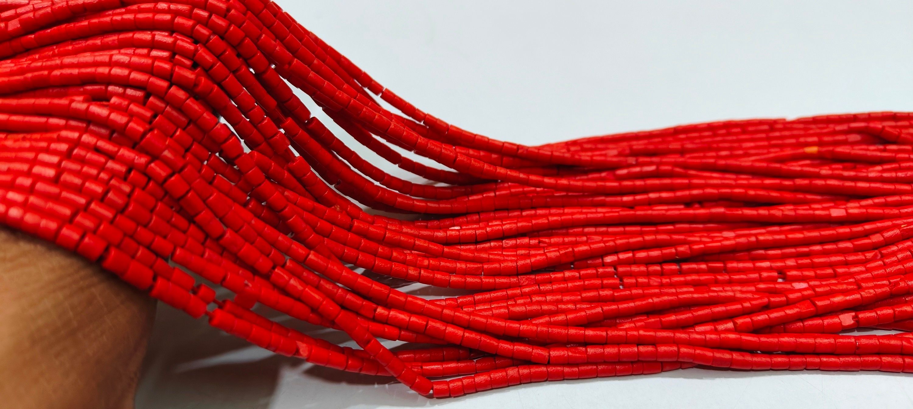 Natural Italian Coral Pipe Shape 3mm Beads Sold Per Strand 13 Inch Long