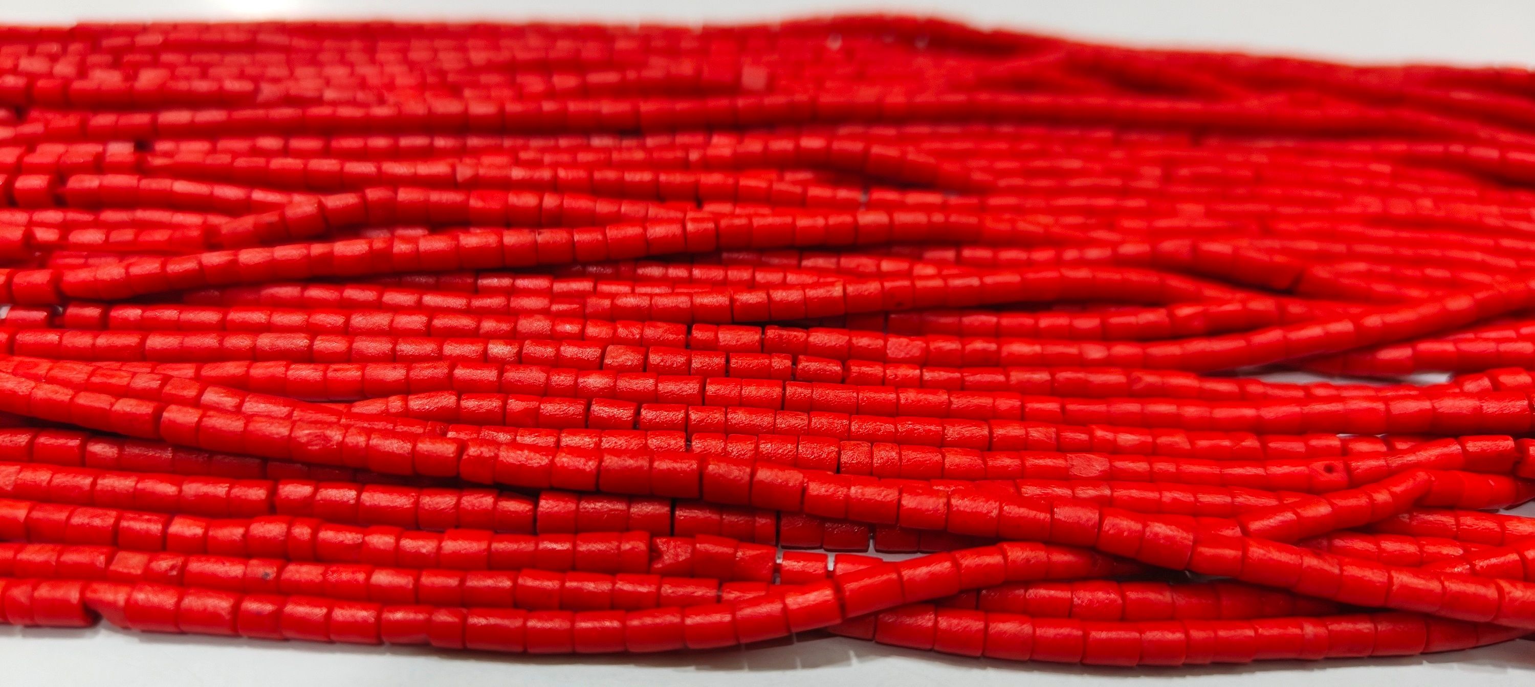 Natural Italian Coral Pipe Shape 3mm Beads Sold Per Strand 13 Inch Long