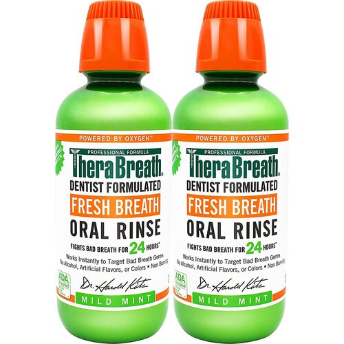 TheraBreath Dentist Recommended Fresh Breath Oral Rinse - Mild Mint Flavor, 16 Ounce (Pack of 2)