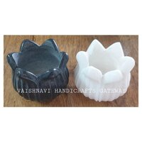 Handmade Makrana Marble Flower Shape Candle Holder For Diwali Decor - Marble, 3" Inch, White & Black, Polished Finish | Perfect Gift For Home Decoration & Weddings