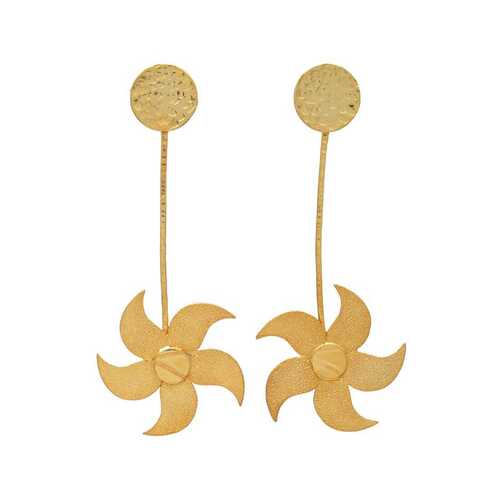 gold plated fan dangle earring set