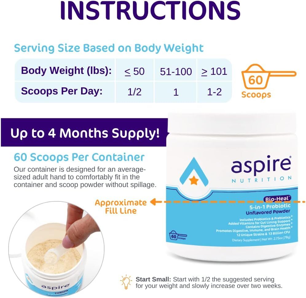 Aspire Nutrition 5-in-1 Bio-Heal Probiotic for Kids, Men & Women