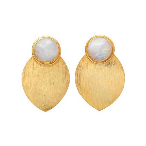 Golden disc white gemstone earring