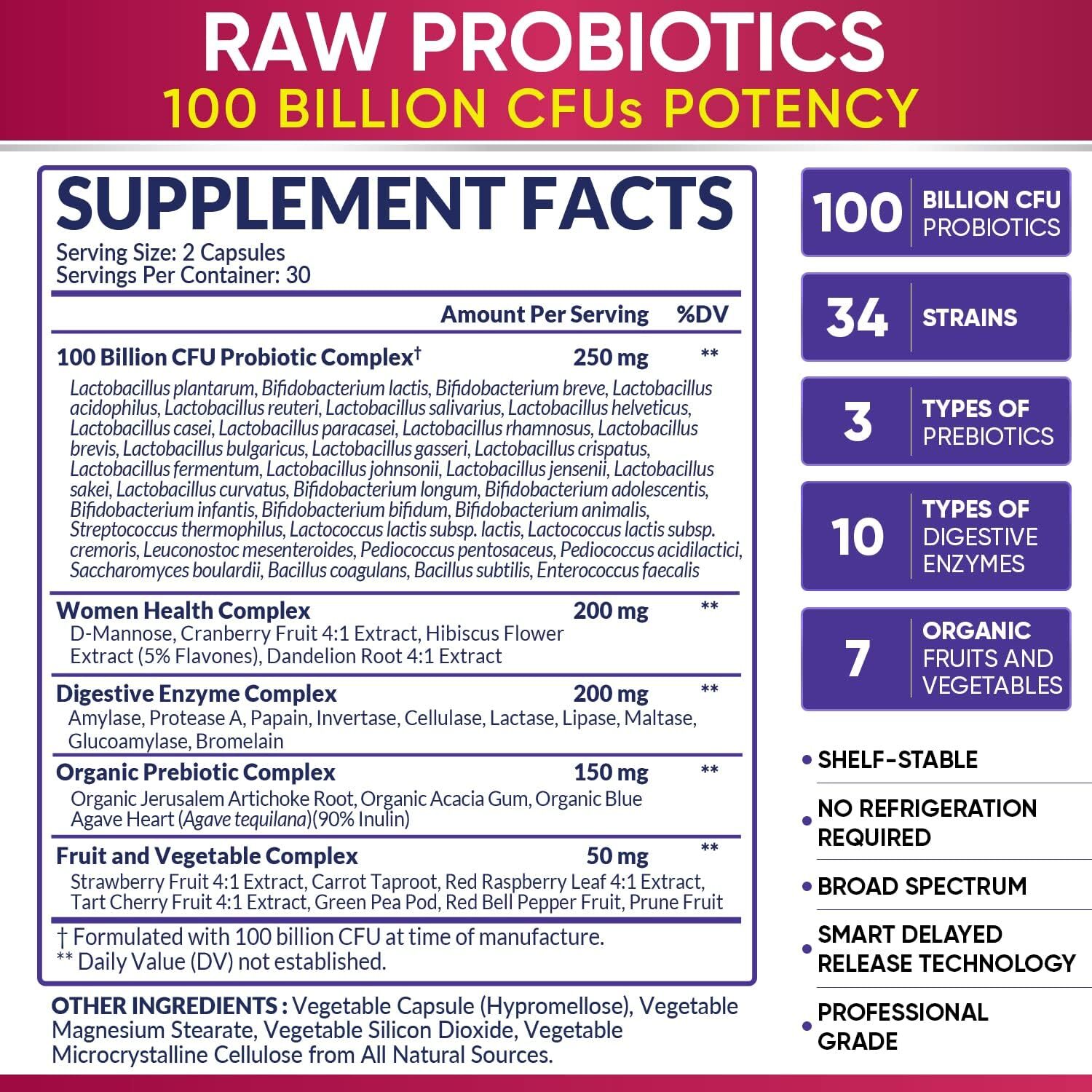 Wholesome Wellness Dr. Formulated Raw Probiotics for Women 100 Billion Capsules