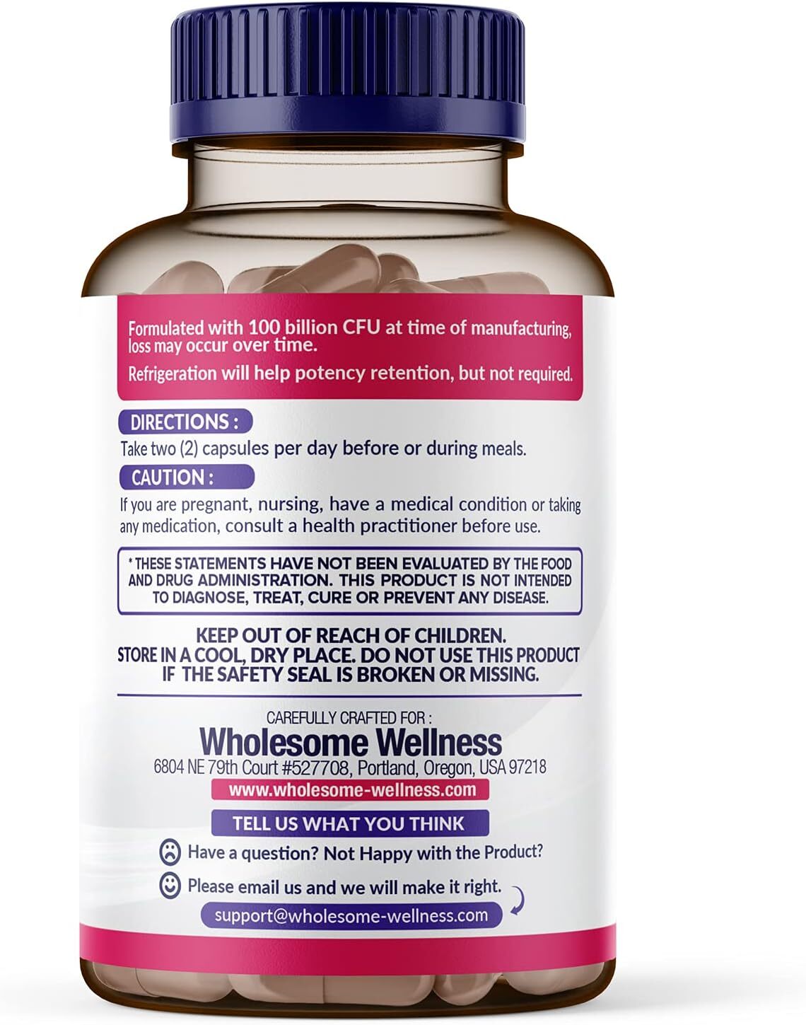 Wholesome Wellness Dr. Formulated Raw Probiotics for Women 100 Billion Capsules