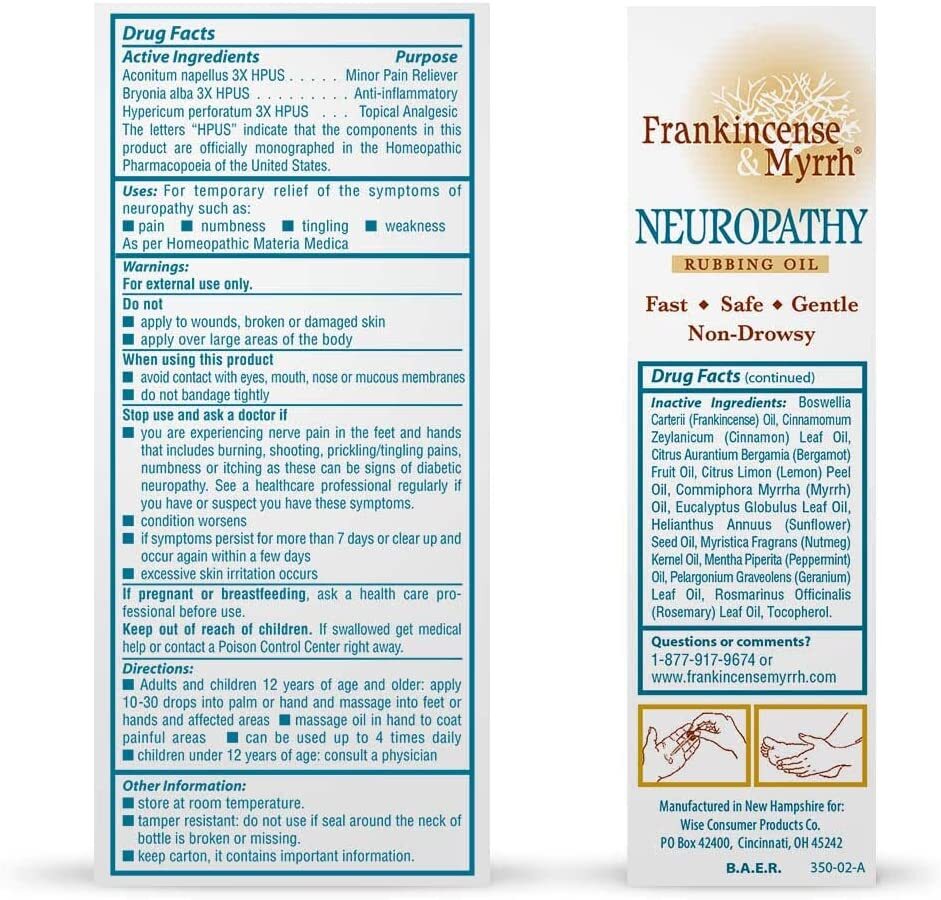 Frankincense & Myrrh Neuropathy Rubbing Oil, Foot Pain Relief 2 ounce