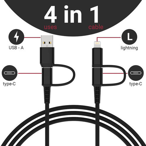 4 In 1 Charging Cable ( Android & Ios Apple) Nylon Braided 60W - Body Material: Plastic / Copper