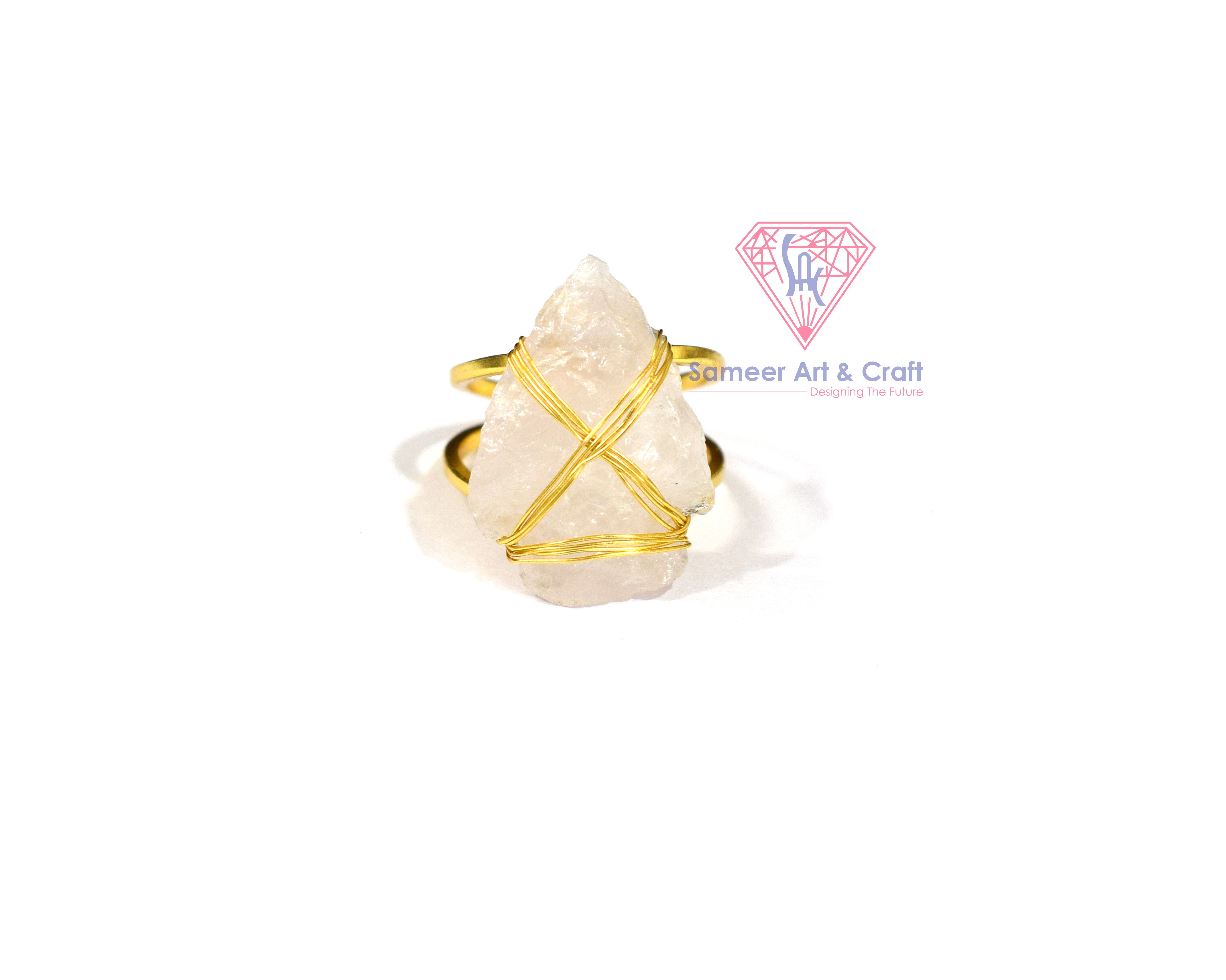 Raw Gemstone Arrowhead 925 Sterling Silver Adjustable Gold Plated Ring