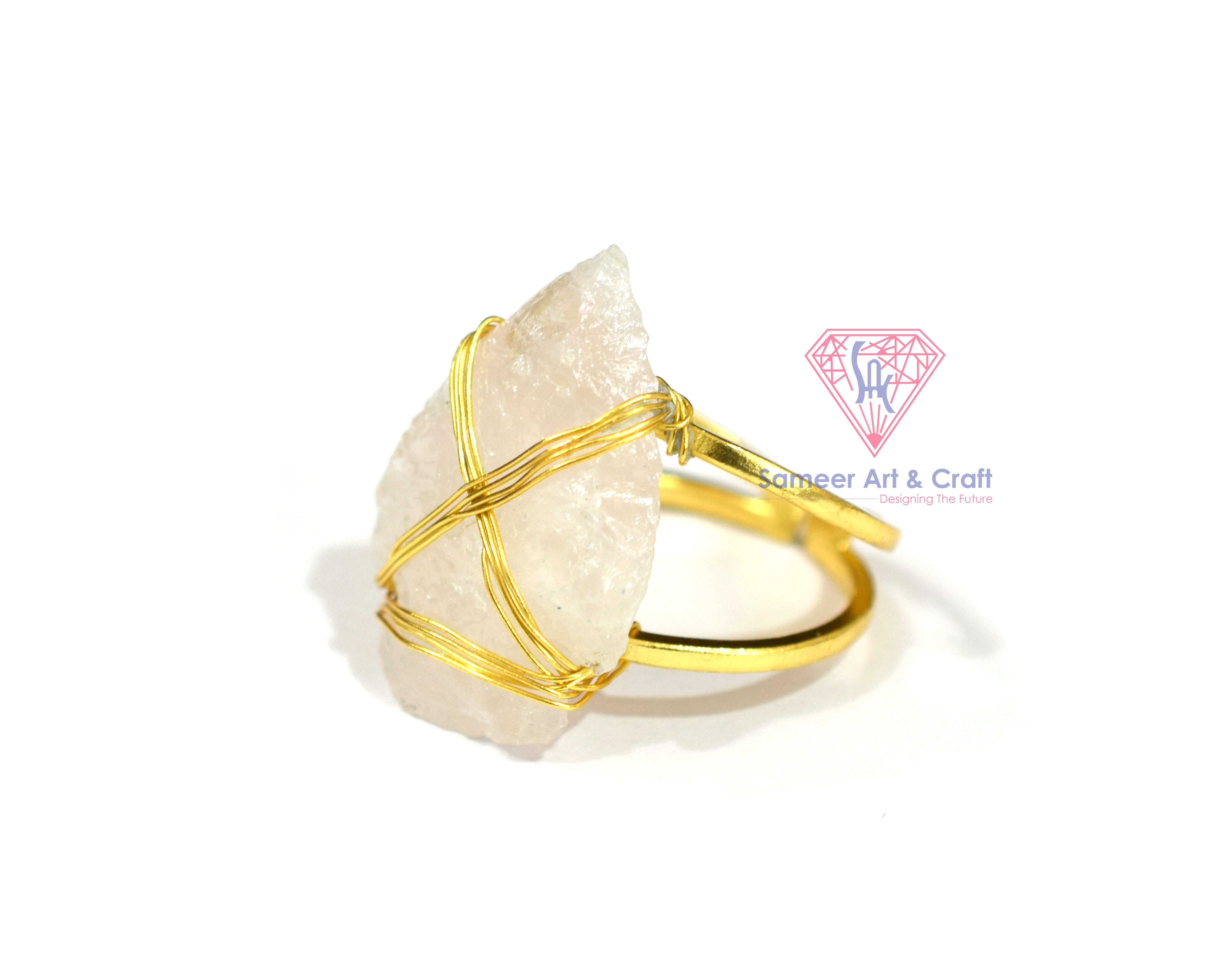 Raw Gemstone Arrowhead 925 Sterling Silver Adjustable Gold Plated Ring