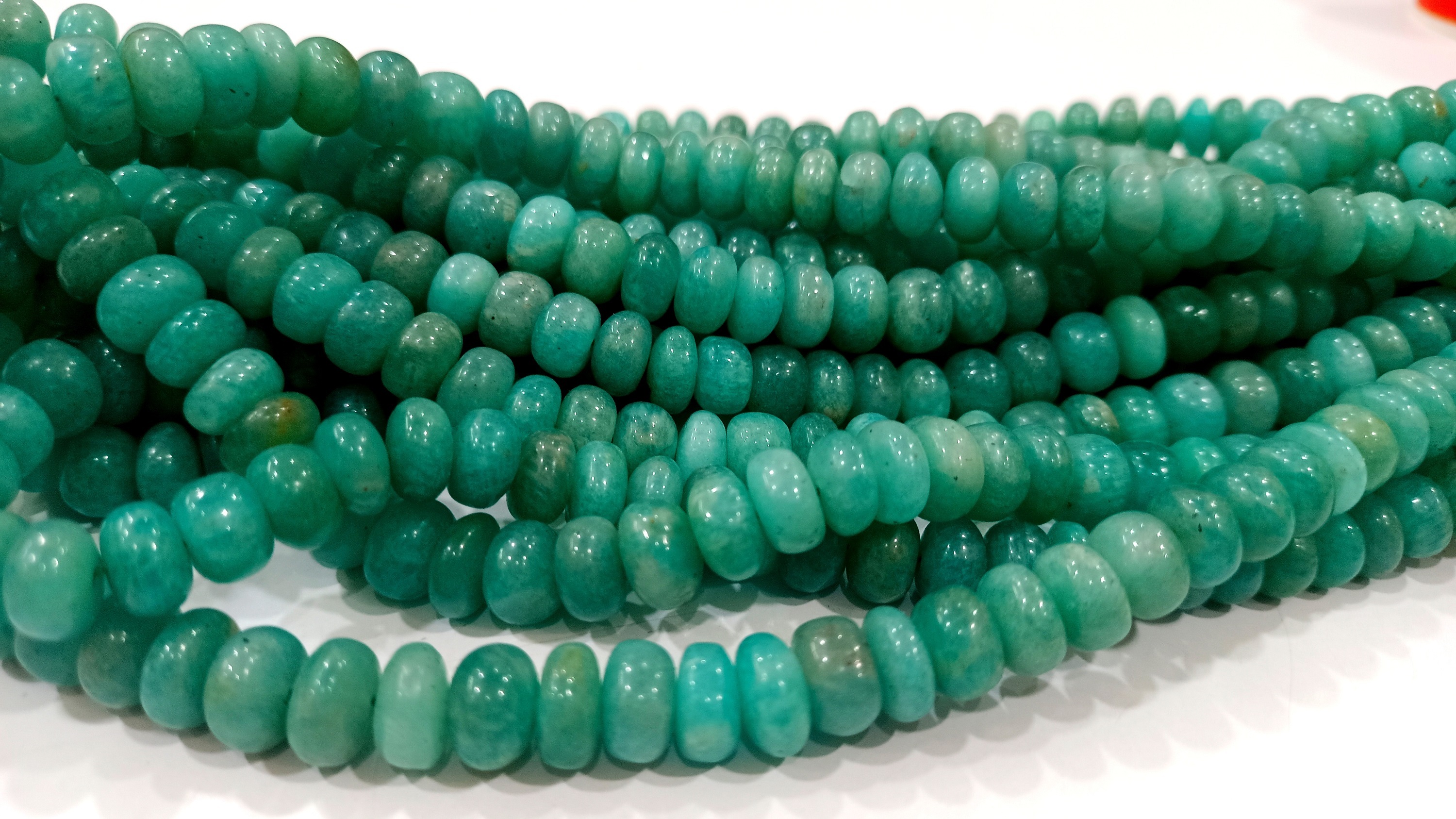 Natural Peruvian Blue Amazonite Rondelle Plain 8-9mm Beads Sold Per Strand 8'' long