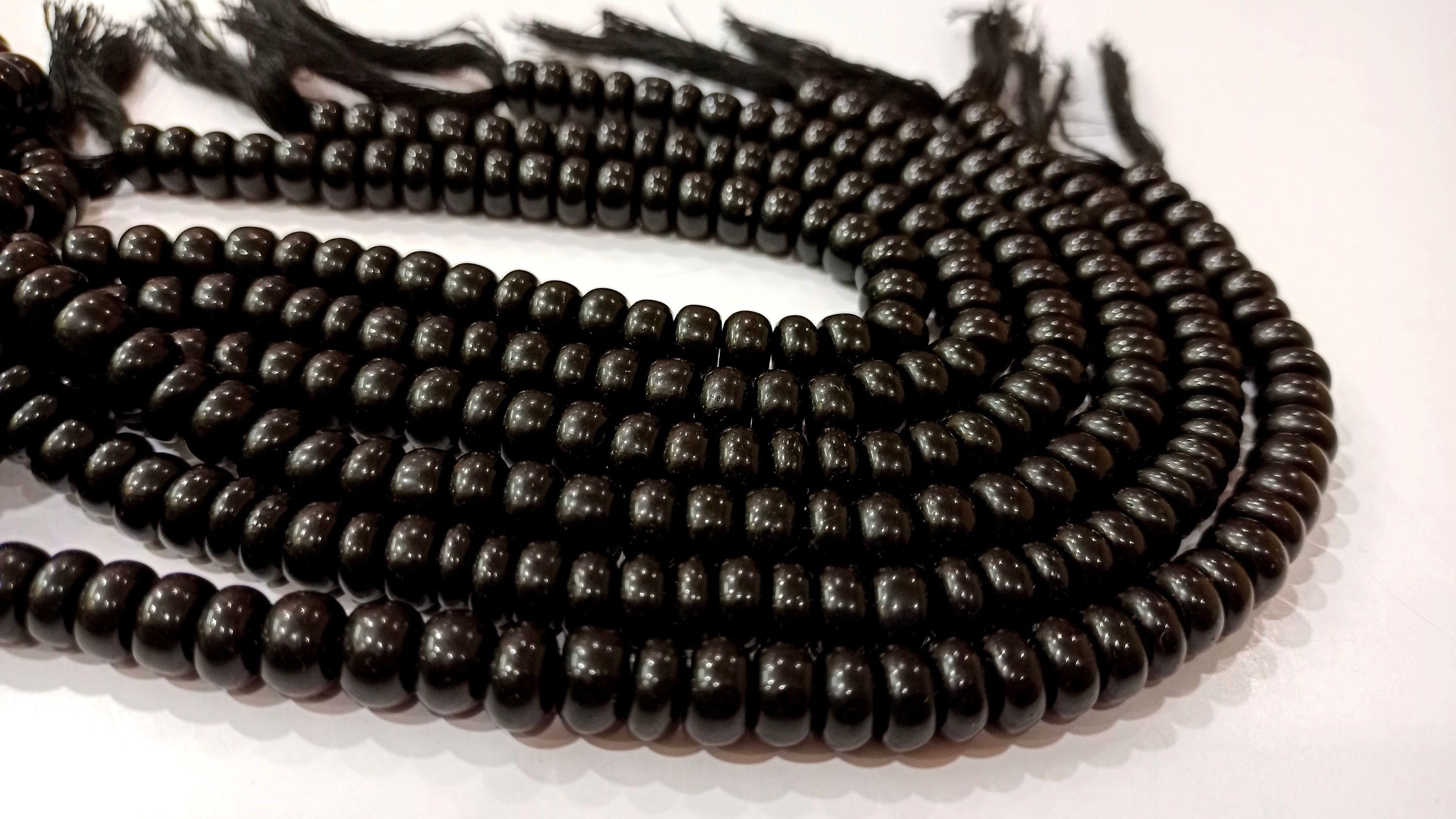 Natural Gemstone Black Obsidian Rondelle Plain Beads Sold Per Strand 8''Long