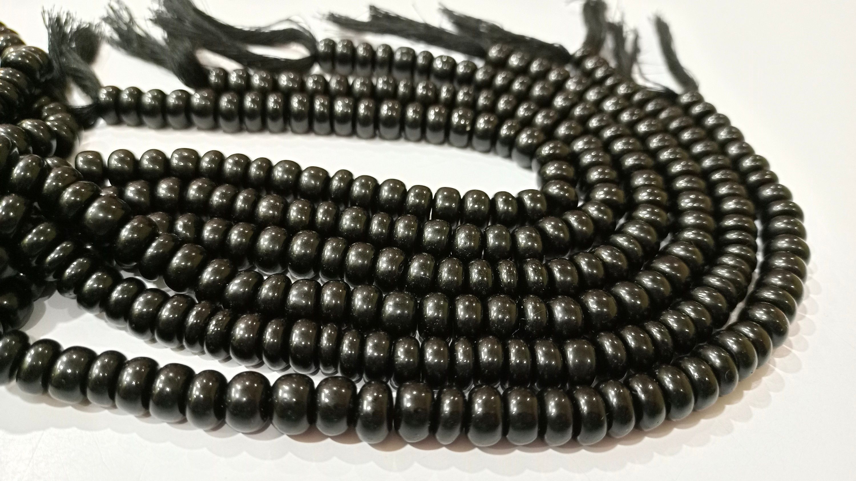 Natural Gemstone Black Obsidian Rondelle Plain Beads Sold Per Strand 8''Long