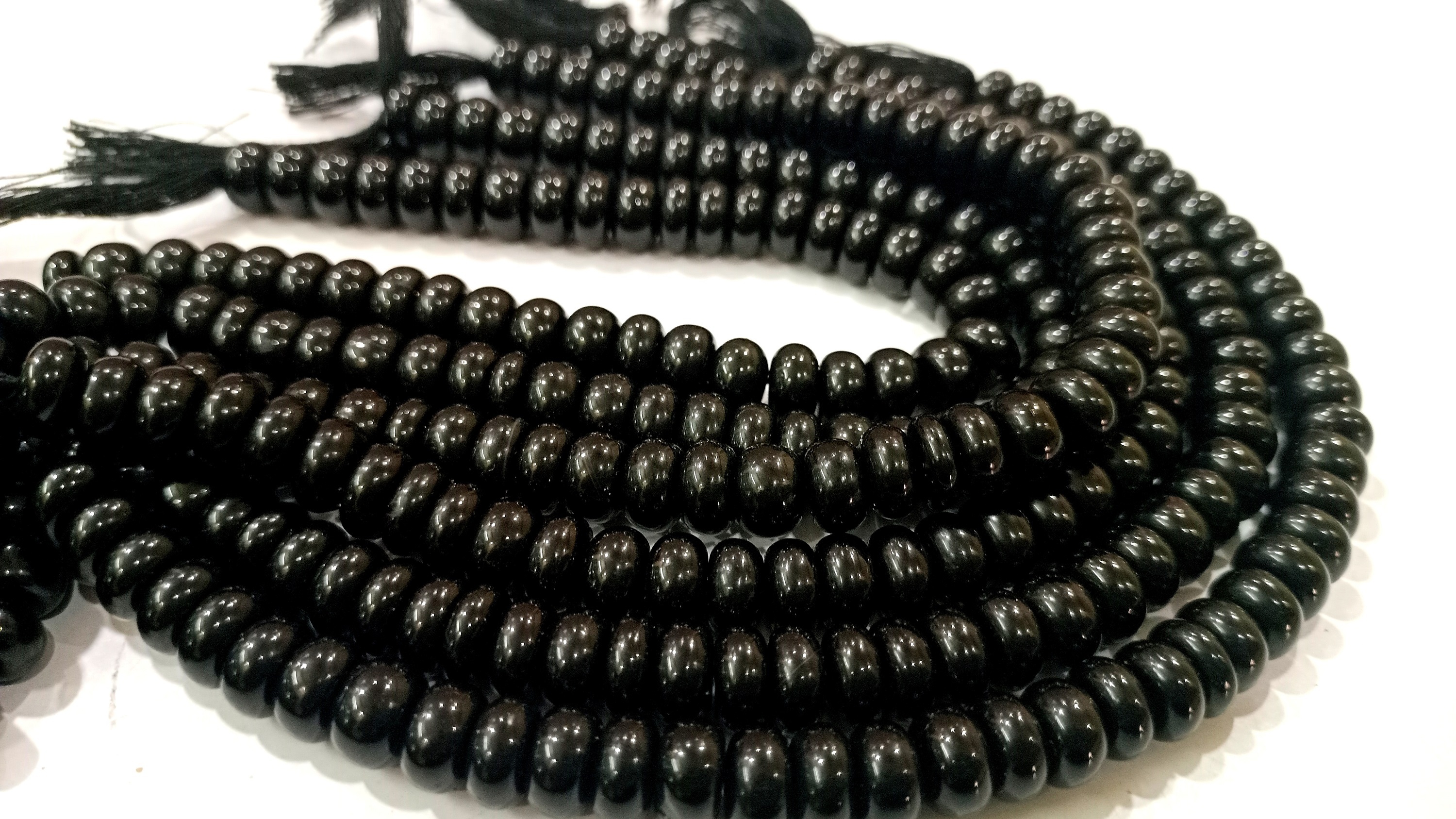 Natural Gemstone Black Onyx Rondelle Plain 8mm Beads Sold Per Strand 8'' Long