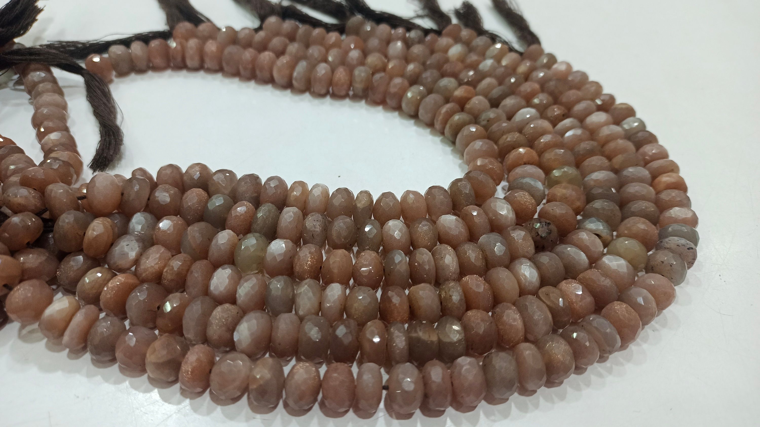 Natural Chocolate Moonstone Rondelle Faceted 8 to 9mm Beads per strand 10'' Long