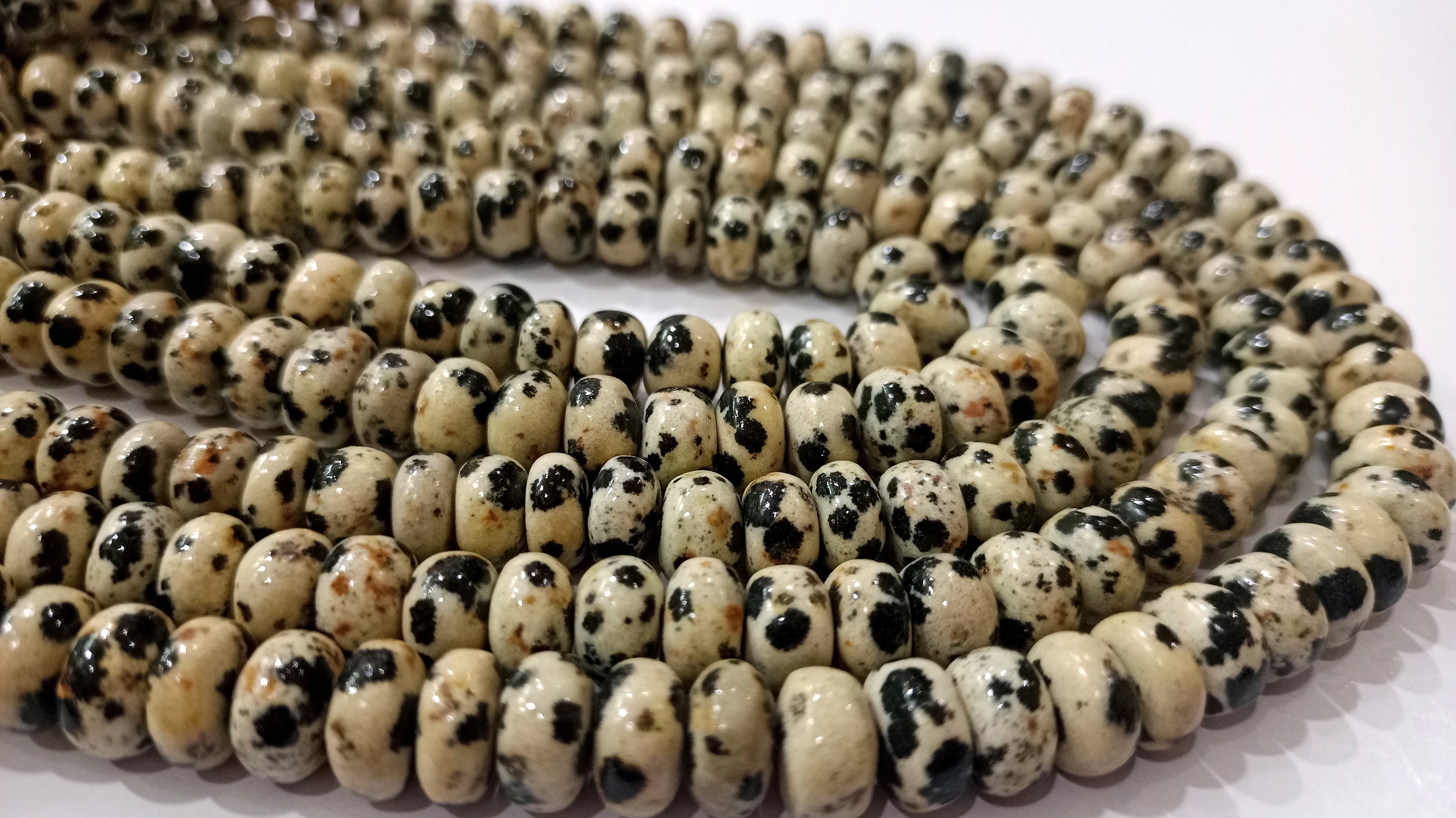 Natural Dalmatian Rondelle Plain 8mm beads Sold Per Strand 8'' Long