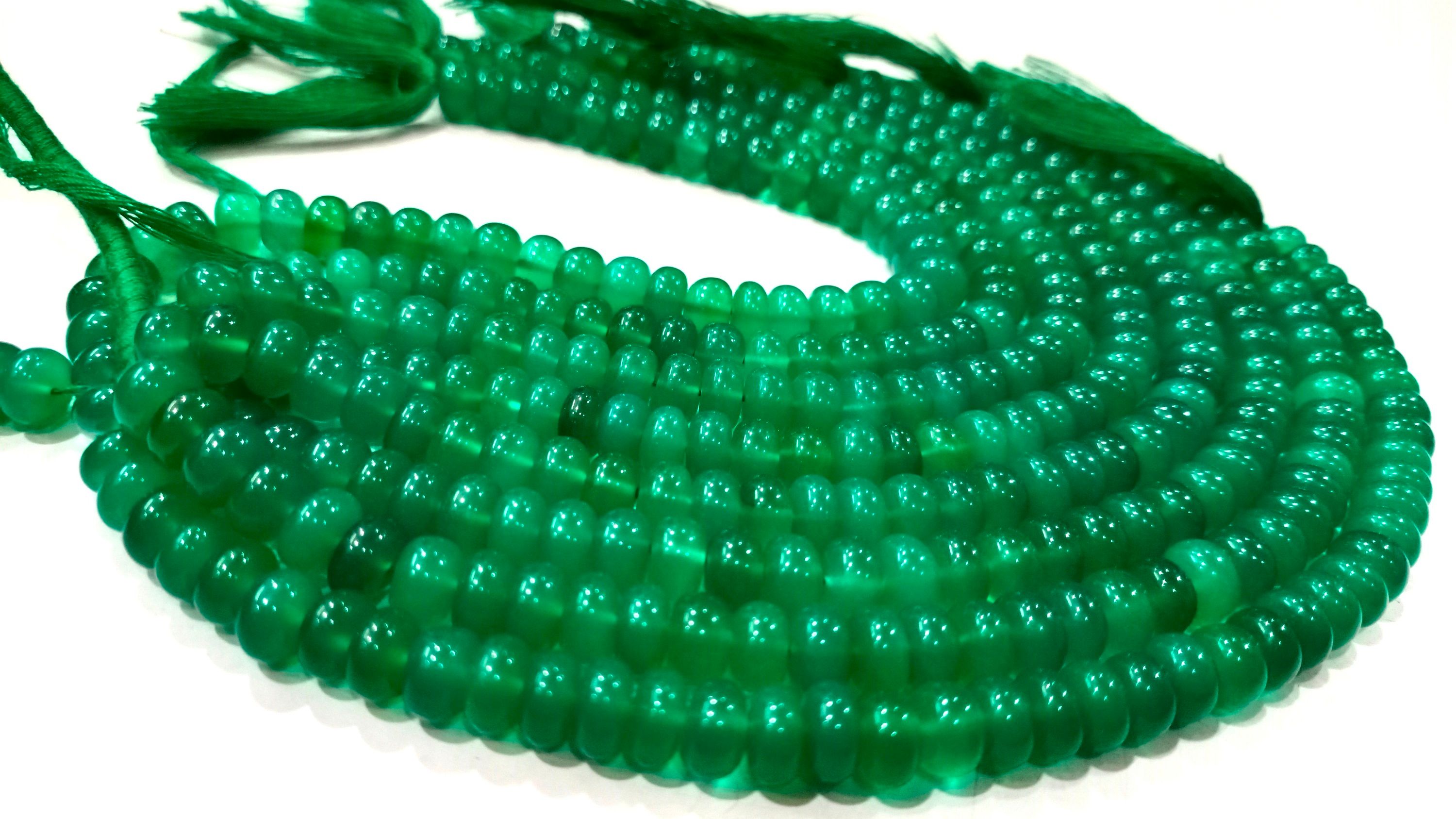 Natural Green Onyx Rondelle Plain 8mm Beads Sold Per Strand 8'' Long