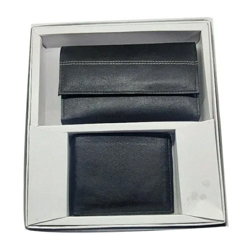 Mens Leatherite Black Wallet Set