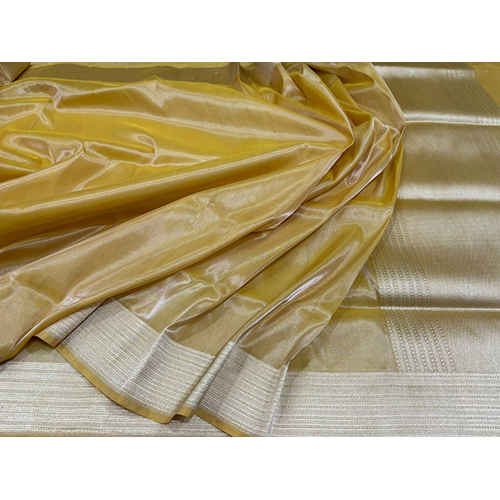 Banarasi Handloom Katan Tissue Border Khandwa Gold Saree Rekha Saree