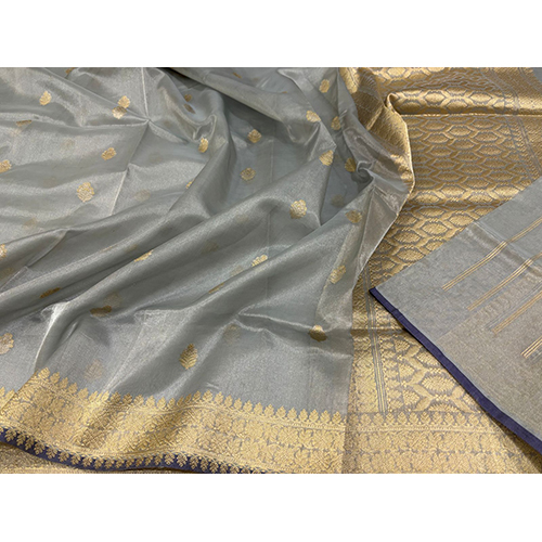 Banarasi Handloom Organza Tissue Meena Buti And Border Gold Zari Kadaw Saree