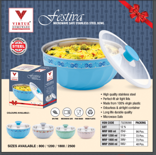 FESTIVA VIRTUE HOMEWARE MICROWAVE SAFE ST. STEEL BOWL