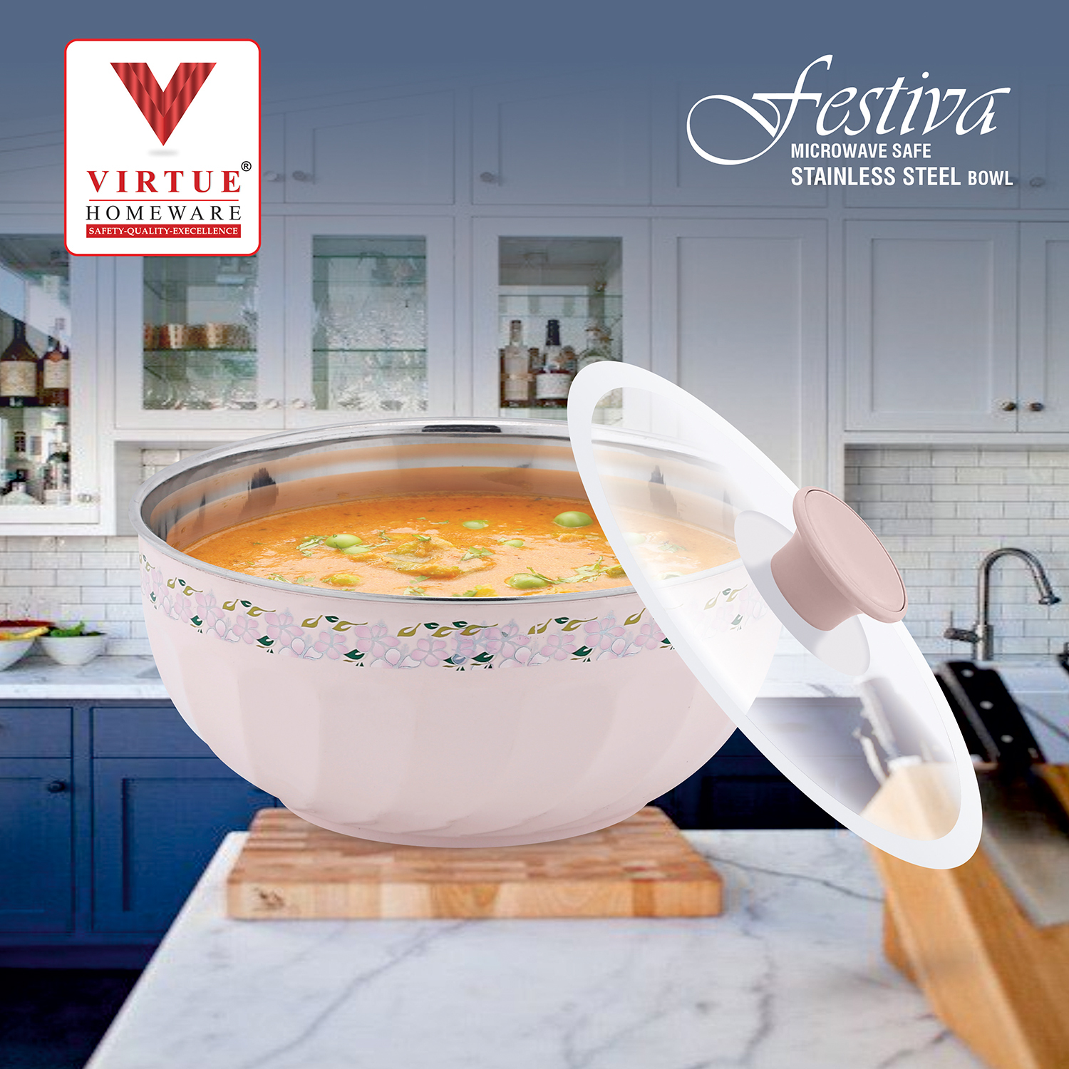 FESTIVA VIRTUE HOMEWARE MICROWAVE SAFE ST. STEEL BOWL