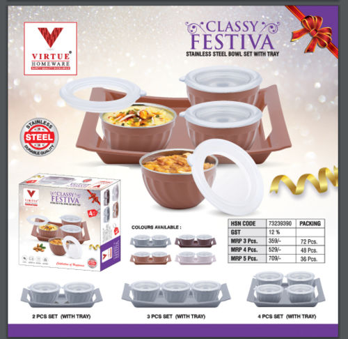 Classy Festiva Virtue Homeware St. Steel Bowl Set With Tray