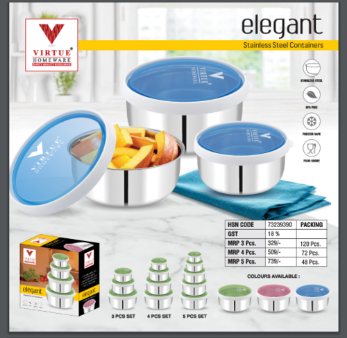 ELEGANT VIRTUE HOMEWARE ST. STEEL FOOD CONTAINER - 4pcs Set | Perfect Air Tight Lids, Freezer Safe, Durable Stainless Steel Design