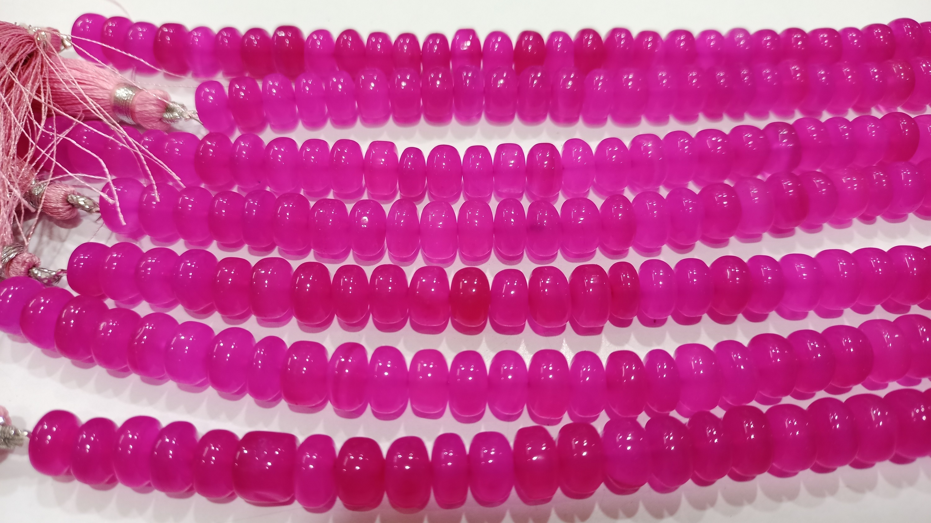 Natural Hot Pink chalcedony Rondelle Plain 8mm Beads sold Per strand 8'' Long