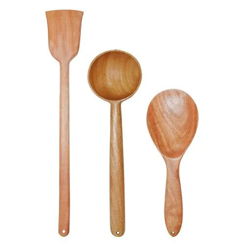 Brown Neem Wood Serving Spoon Set Of 3