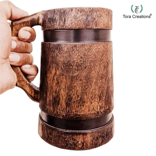 Wooden Mug - Wood Material, Medium Size, Brown Color, 620 GSM | Stylish Modern Design for Hot Coffee & Cold Beer Enjoyment
