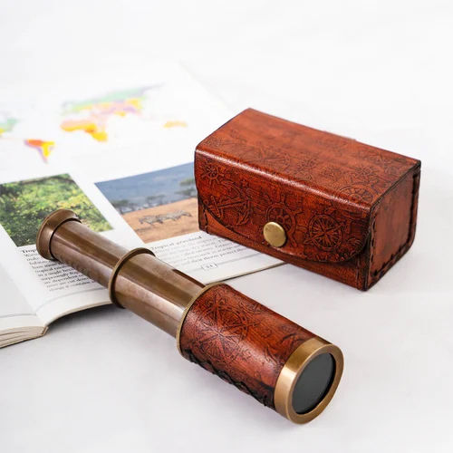 Brown Brass Telescope With Leather Cover