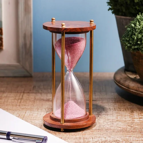 TORA 5 Minute Brass & Wooden Hourglass Sand Timer (TCST17006)