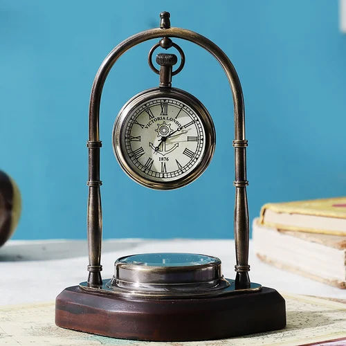 Round Antique Brass Table Clock