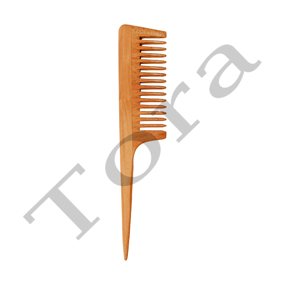 Tora Creations Neem Wood Comb Wide Tooth with Handle Export Quality Handmade (TCNC7004)